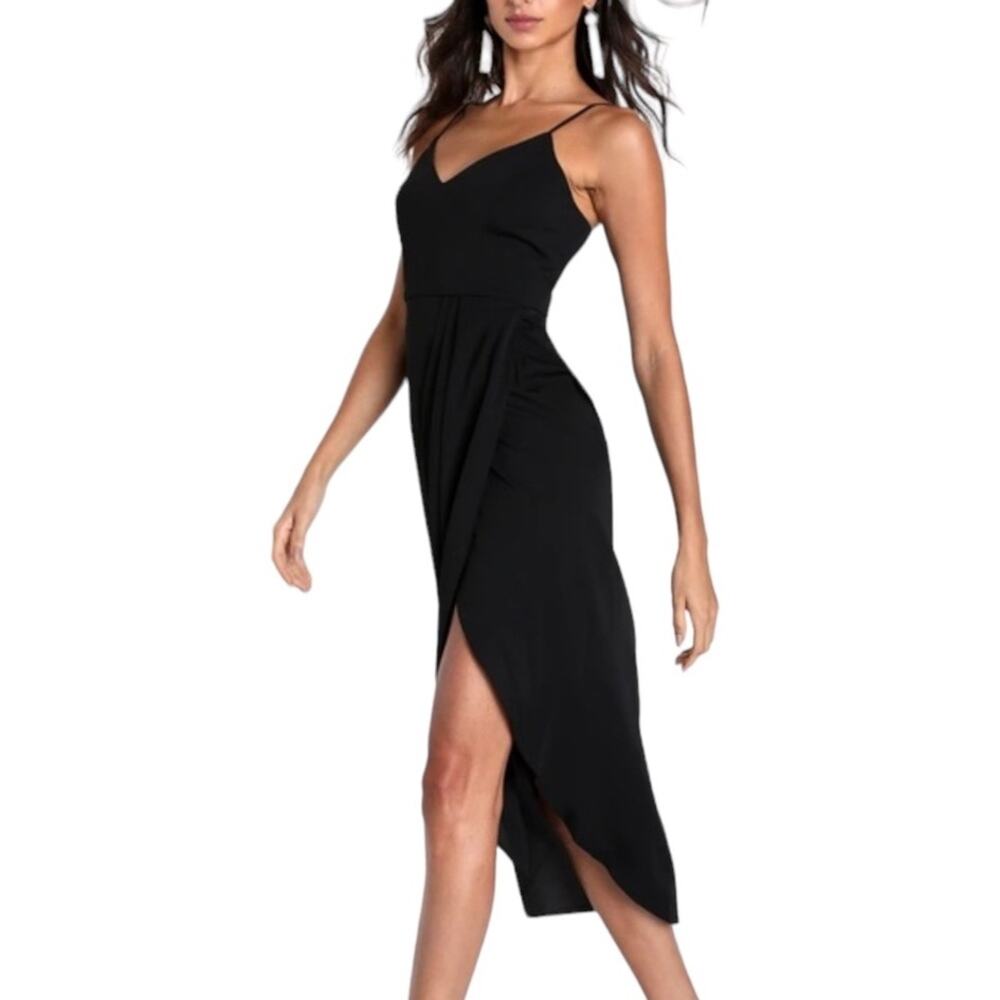 NWT Lulu’s Lulus Reinette Midi Dress Black Cocktail Formal XS Extra Small